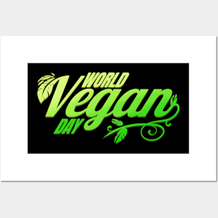 Green Leaves Logo For World Vegan Day, Veganism Posters and Art